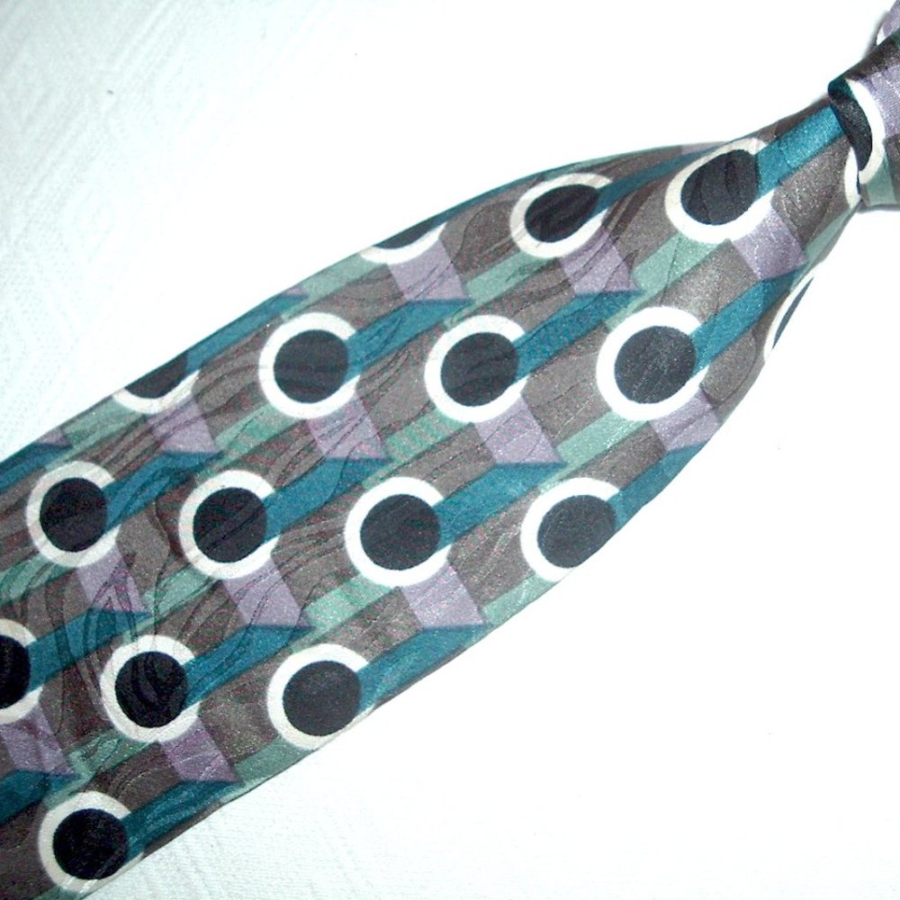 PAUL RODON COLLECTION silk tie geometric teal blue purple retro